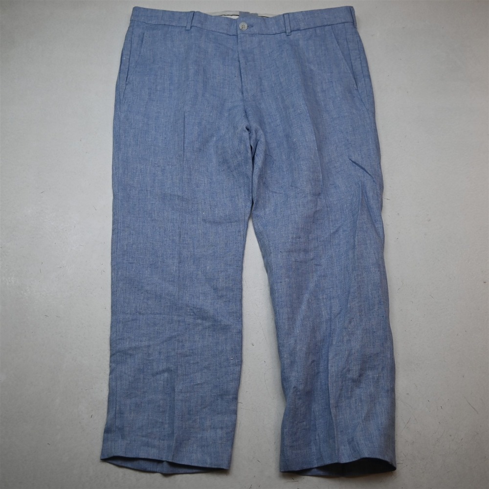 Ballin 38x28 Blue Herringbone 100% Linen Flat Front Classic Dress Mens Pants